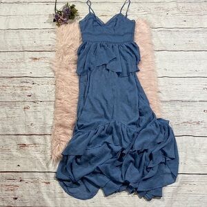 NWOT AEOM Blue Textured Ruffle Tiered Maxi Dress sz S